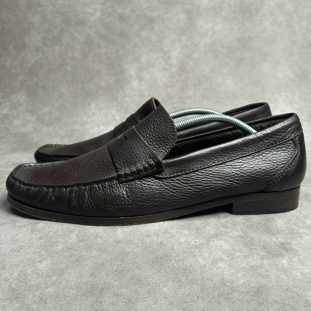 Sandro Moscoloni Dark Brown Pebbled Leather Penny Loafers - Picture 3 of 9